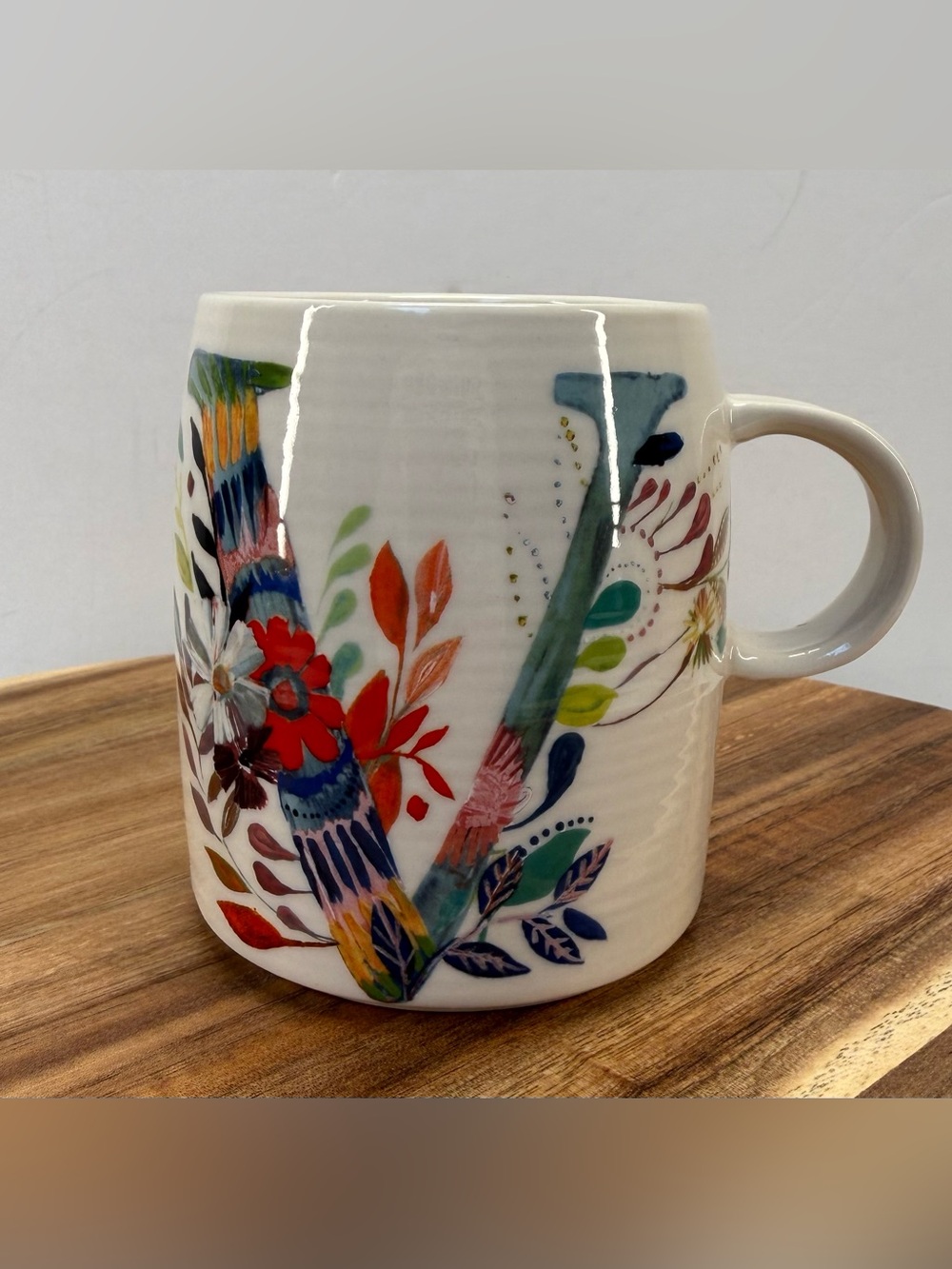 Anthropologie Stasha M. Halfmann Signature V initial Ceramic Mug - White Base